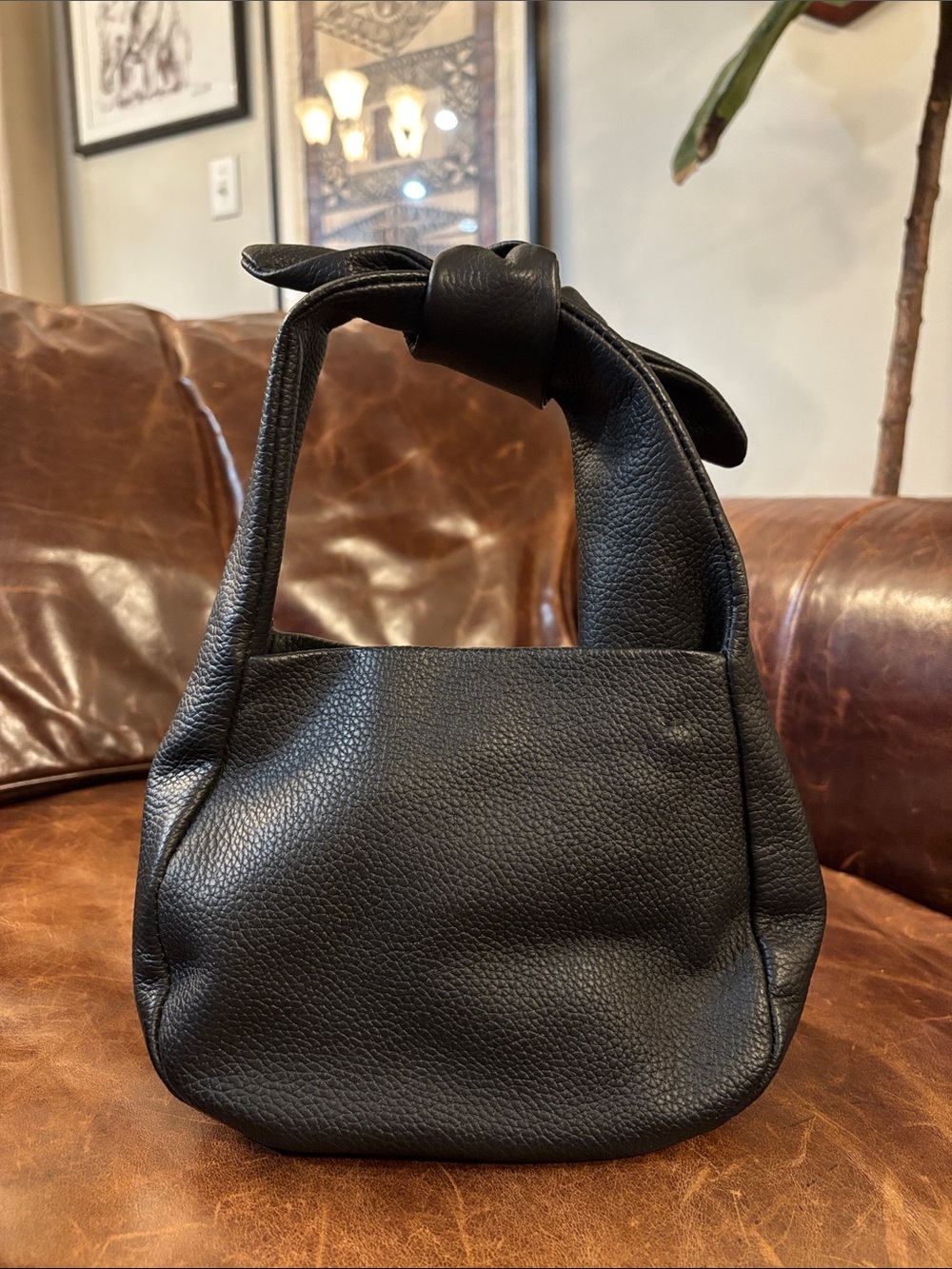 Quince Black Pebbled Italian Leather Mini Bow Bag